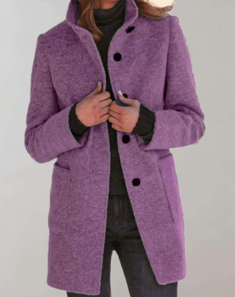 Cappotto invernale da donna - Misto lana con collo alto e tasche pratiche
