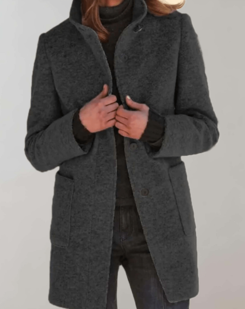 Cappotto invernale da donna - Misto lana con collo alto e tasche pratiche
