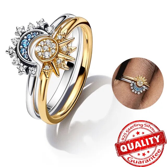 Anello in cristallo d'argento scintillante Luna-Sole