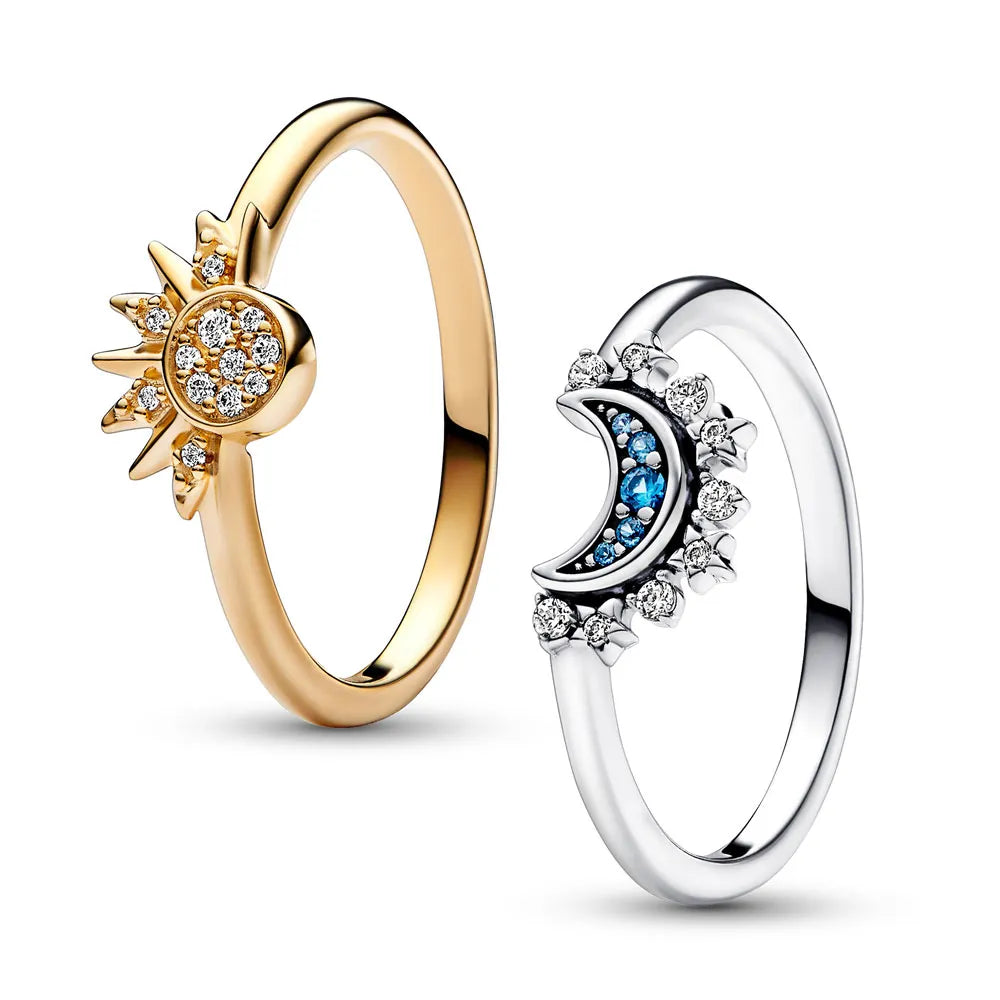 Anello in cristallo d'argento scintillante Luna-Sole