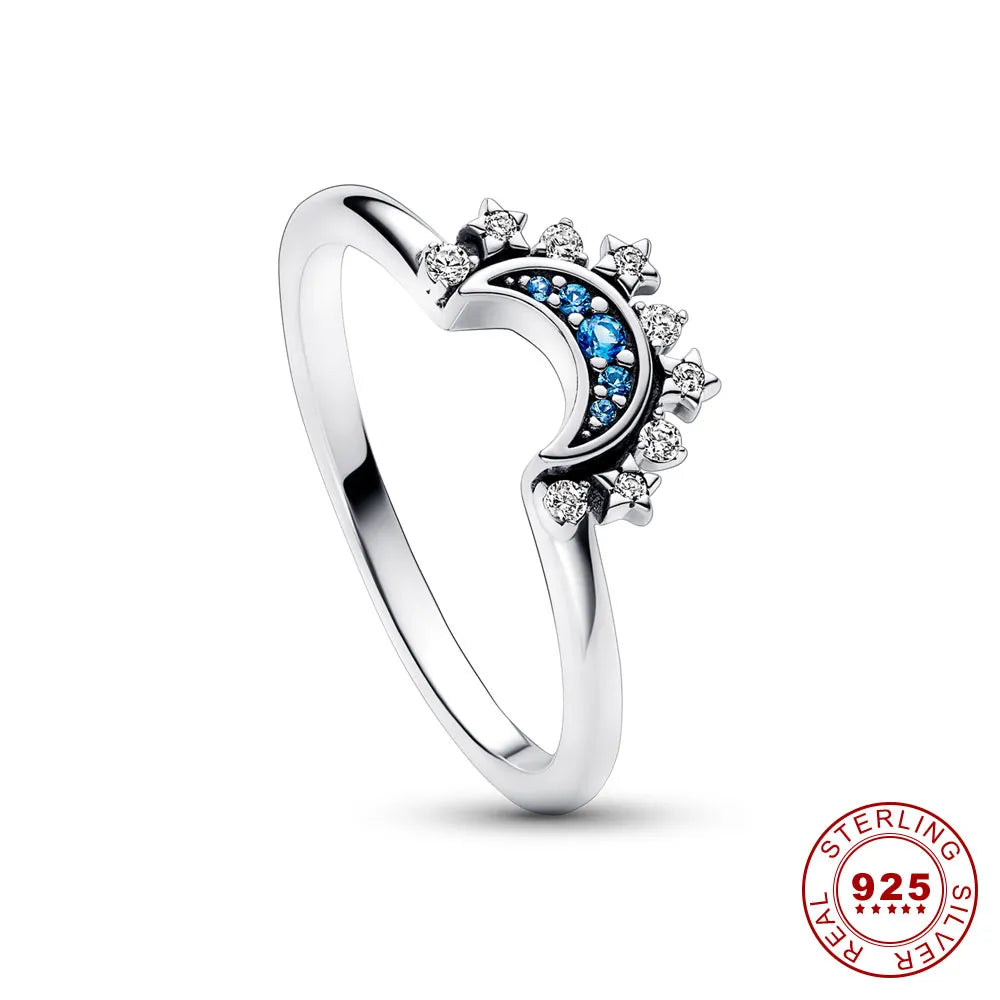 Anello in cristallo d'argento scintillante Luna-Sole
