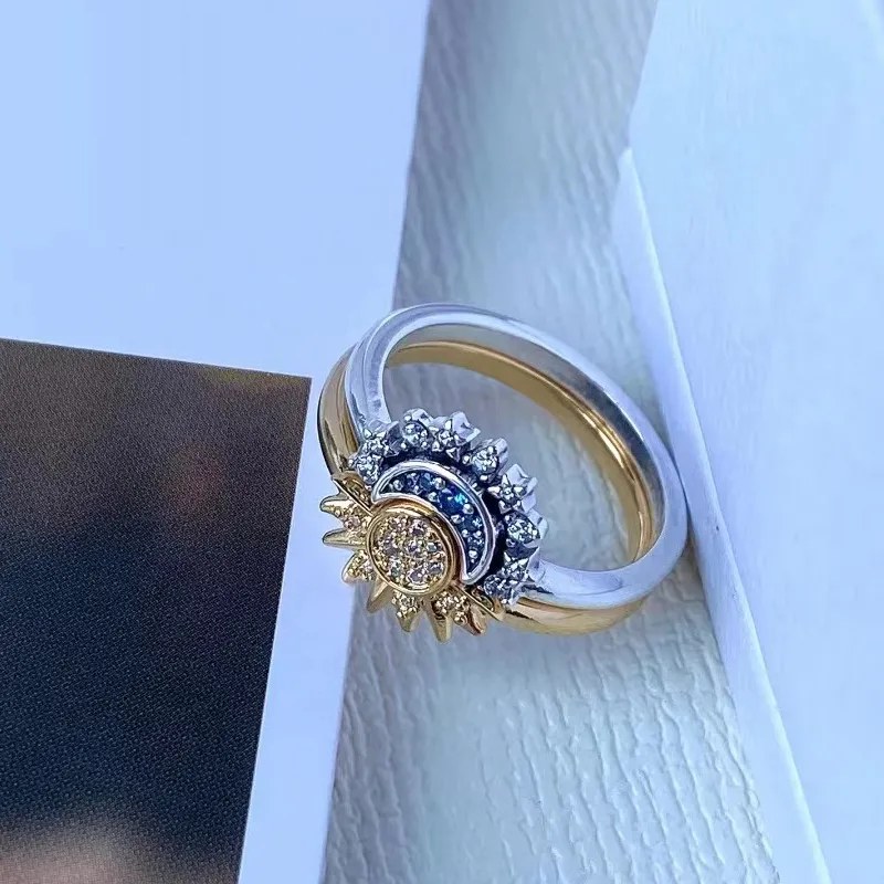 Anello in cristallo d'argento scintillante Luna-Sole