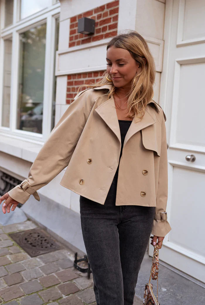 Elegante trench corto da donna – Cappotto doppiopetto