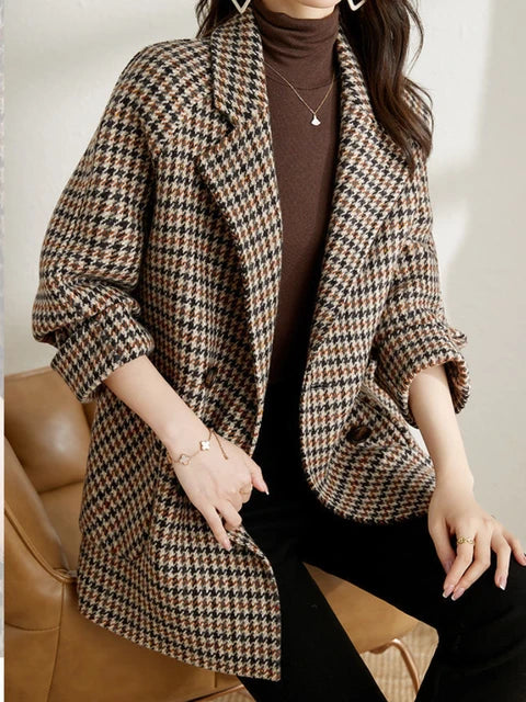 Cappotto invernale da donna lungo oversize a quadri caldo ed elegante