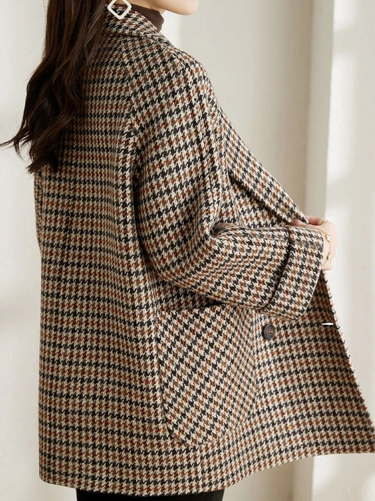Cappotto invernale da donna lungo oversize a quadri caldo ed elegante