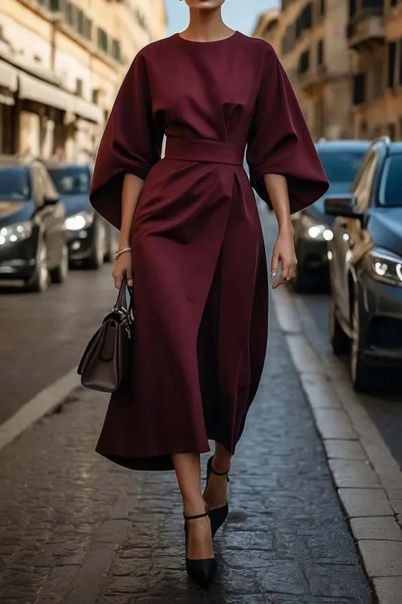 Donna Midi Manica Larga Elegante Abito – Audace, Definito, Lussuoso