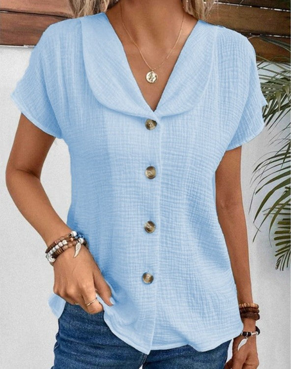 Elegante camicetta leggera da donna colletto abbottonato - Comoda, versatile