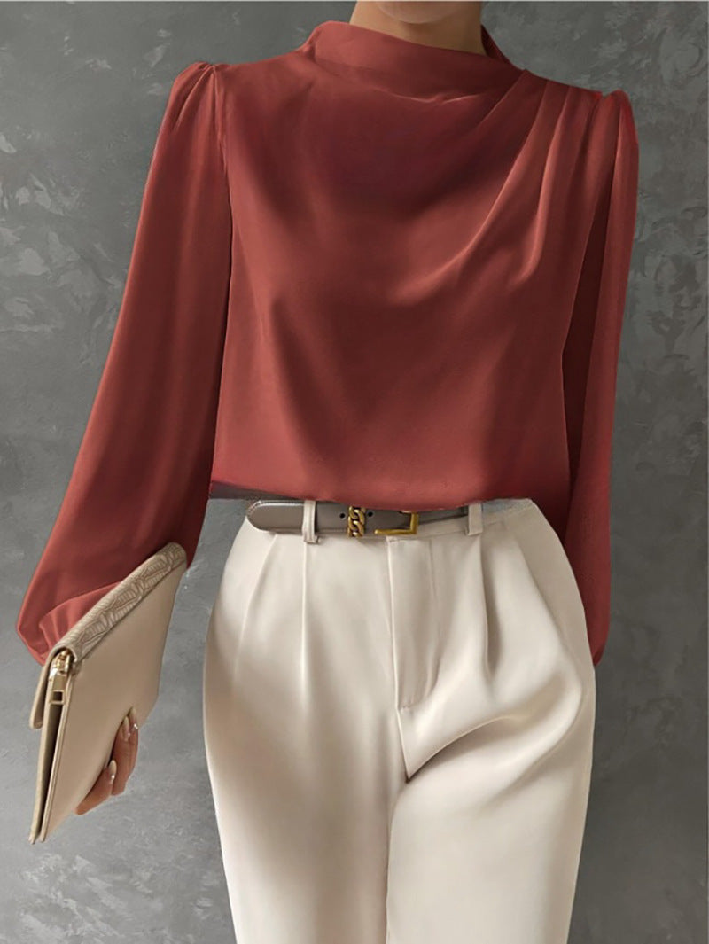Elegante camicetta da donna con colletto rialzato - Top a maniche lunghe