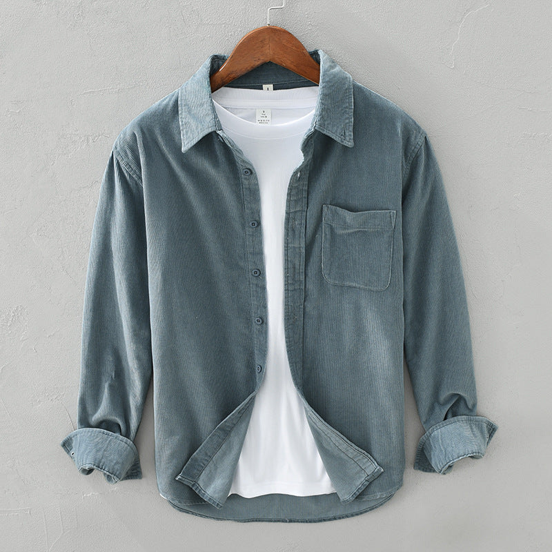 Camicia da uomo in velluto a coste retrò con bottoni - Abbigliamento casual