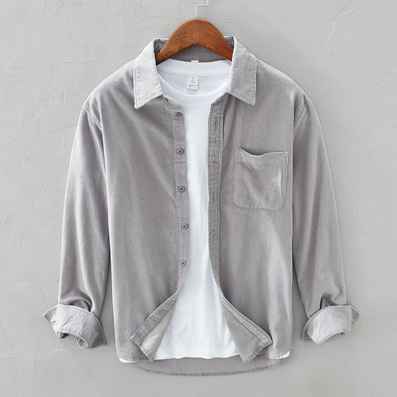Camicia da uomo in velluto a coste retrò con bottoni - Abbigliamento casual
