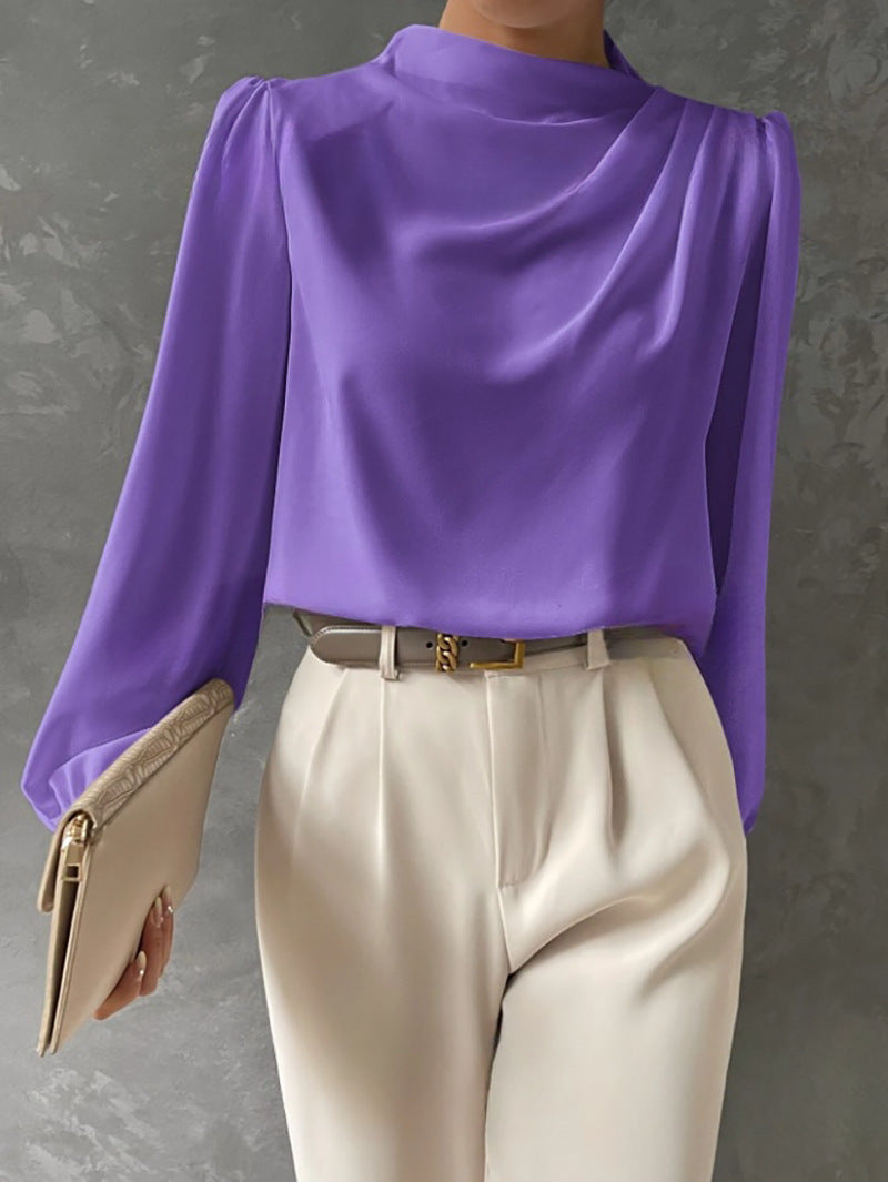 Elegante camicetta da donna con colletto rialzato - Top a maniche lunghe
