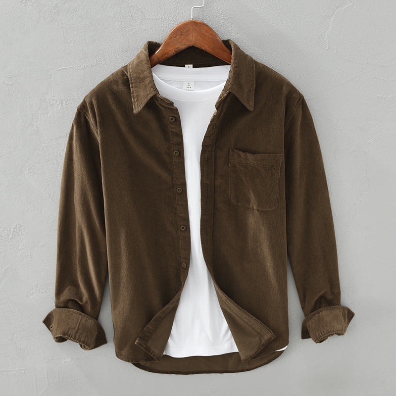 Camicia da uomo in velluto a coste retrò con bottoni - Abbigliamento casual