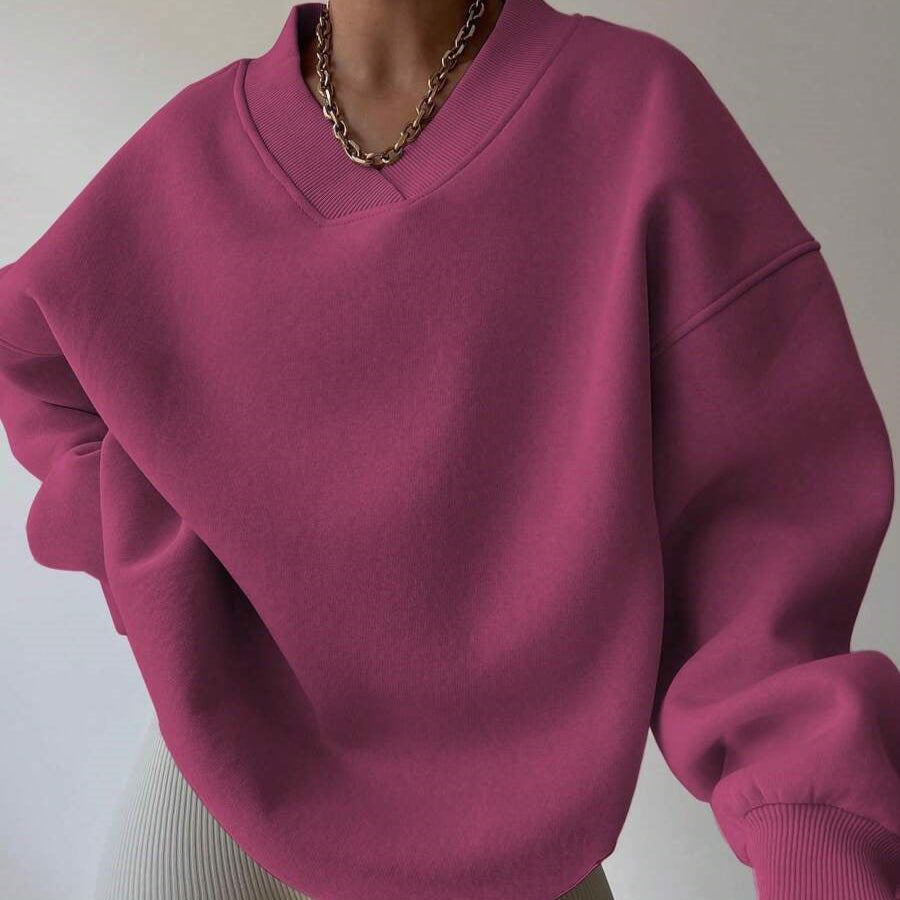 Maglione da donna a tinta unita con scollo tondo e maniche lunghe
