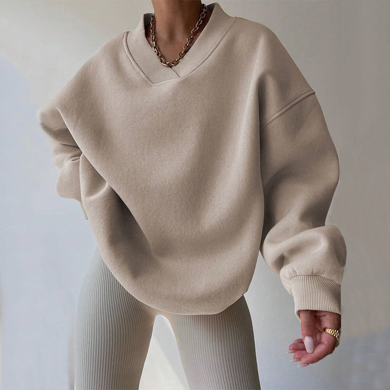 Maglione da donna a tinta unita con scollo tondo e maniche lunghe