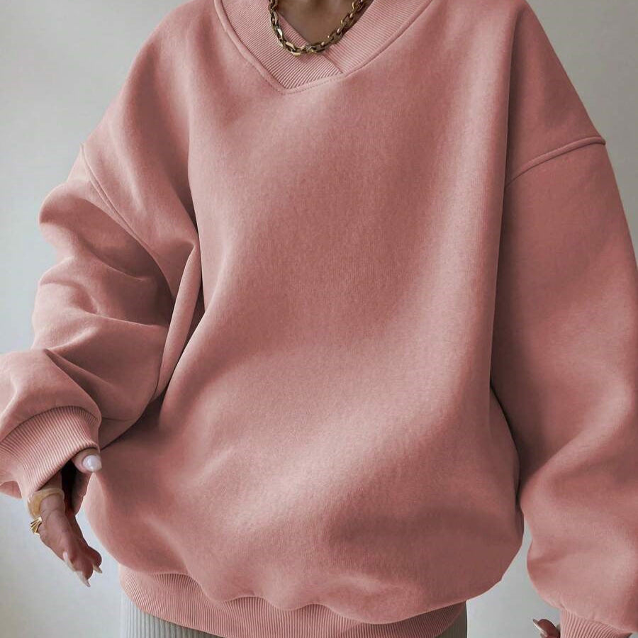Maglione da donna a tinta unita con scollo tondo e maniche lunghe