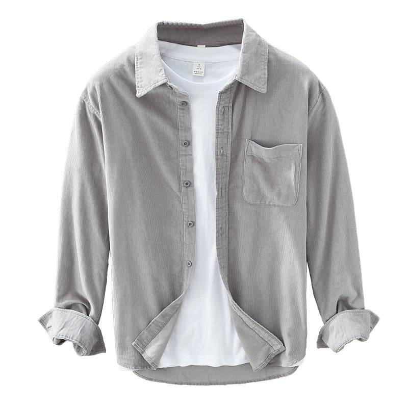 Camicia da uomo in velluto a coste retrò con bottoni - Abbigliamento casual