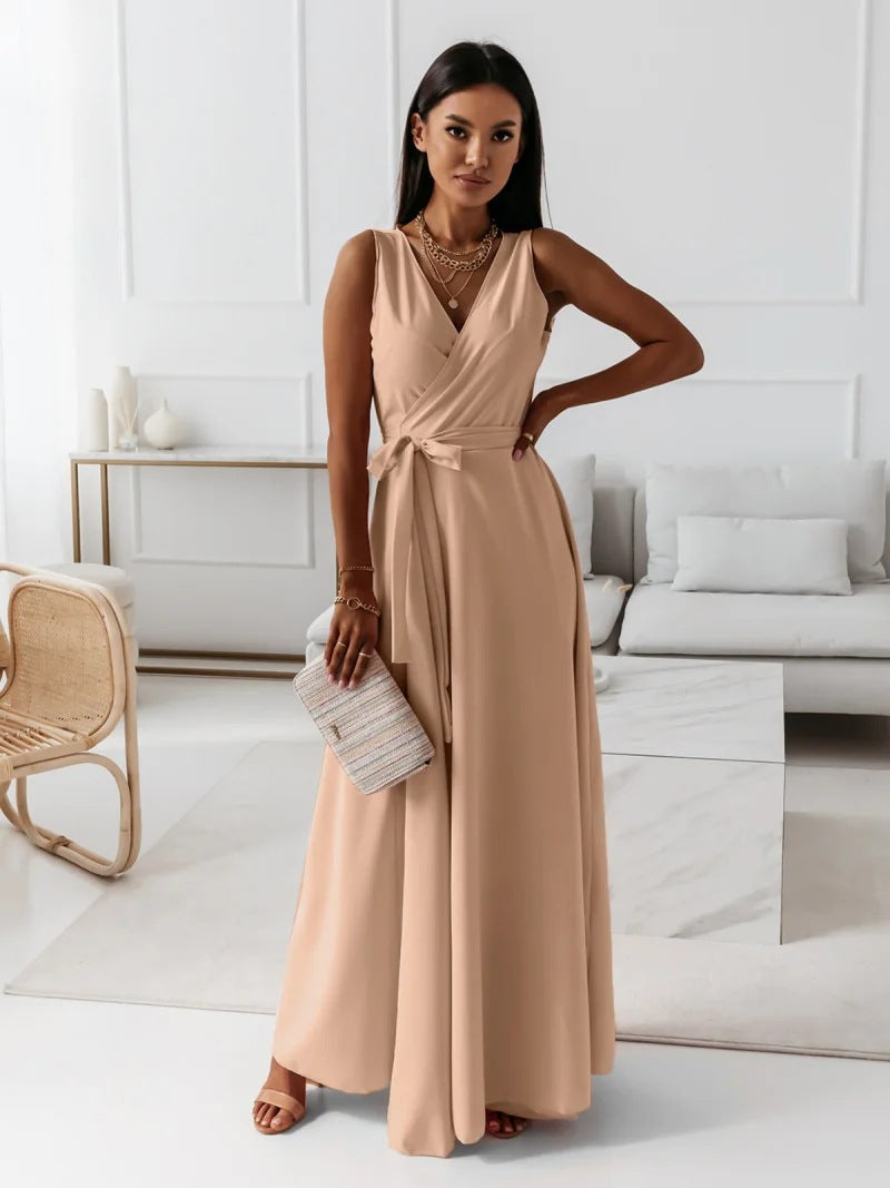 Abito da cocktail lungo con scollo a V da donna – Elegante abito da cerimonia