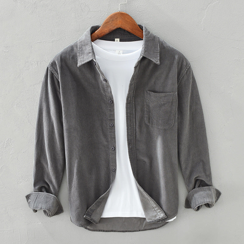 Camicia da uomo in velluto a coste retrò con bottoni - Abbigliamento casual