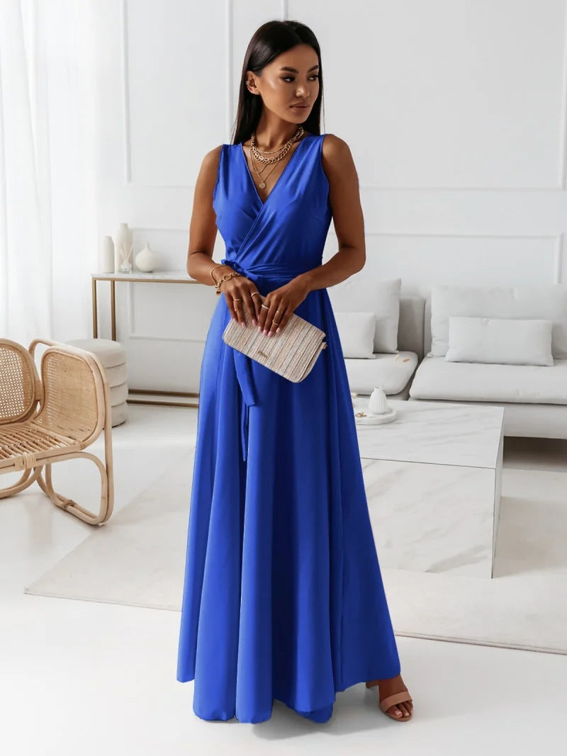 Abito da cocktail lungo con scollo a V da donna – Elegante abito da cerimonia
