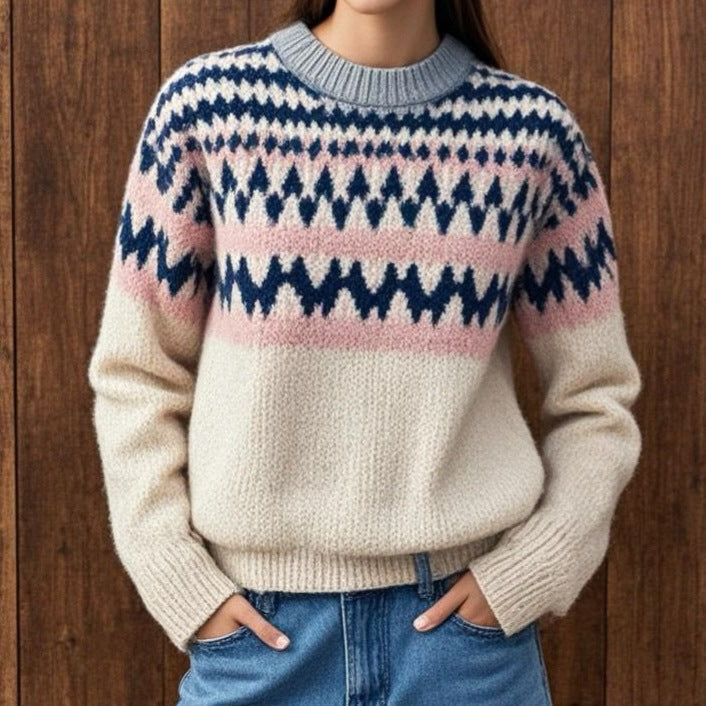 Elegante maglione Fair Isle da donna - Comodo maglione girocollo