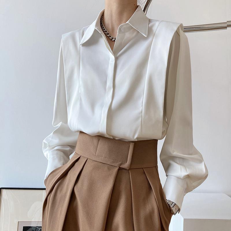 Camicia da donna in raso premium - Elegante camicia a maniche lunghe