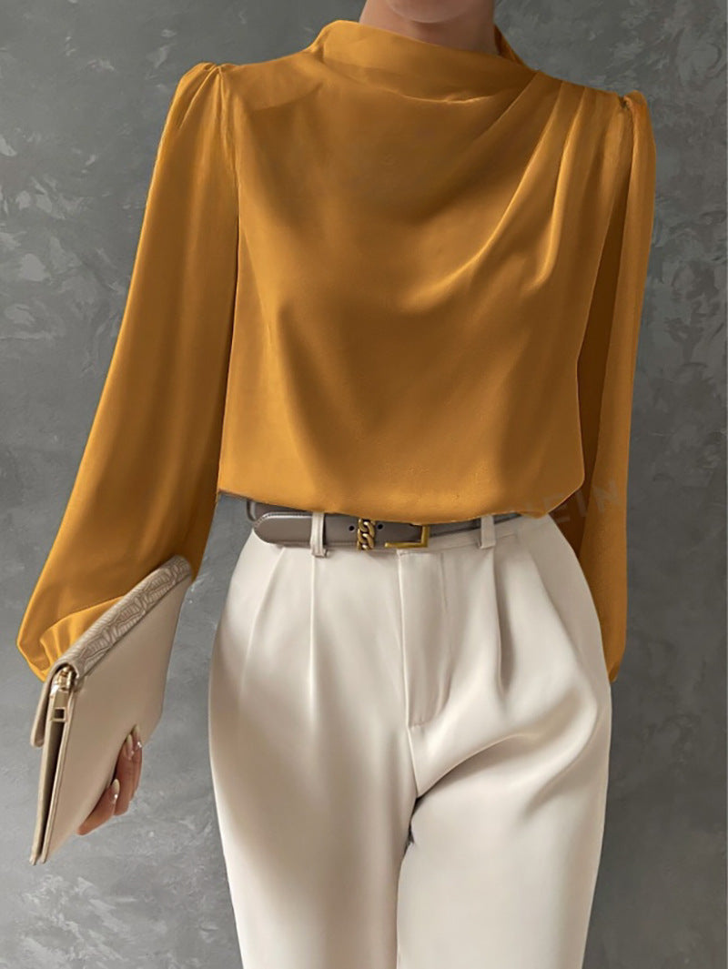 Elegante camicetta da donna con colletto rialzato - Top a maniche lunghe