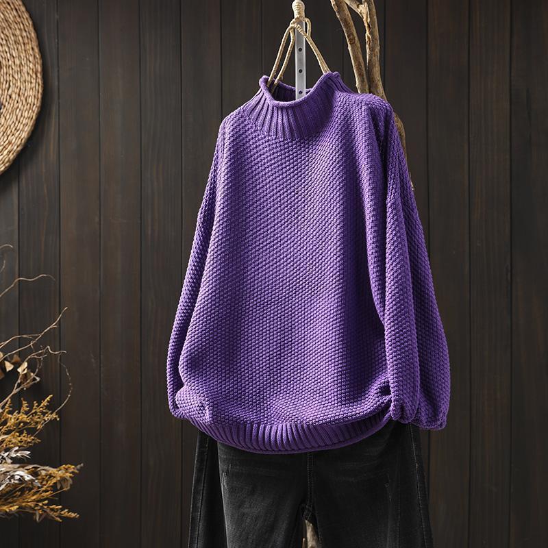 Maglione Dolcevita a Coste Lavorato a Maglia da Donna - Comfort