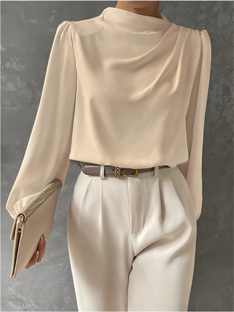 Elegante camicetta da donna con colletto rialzato - Top a maniche lunghe