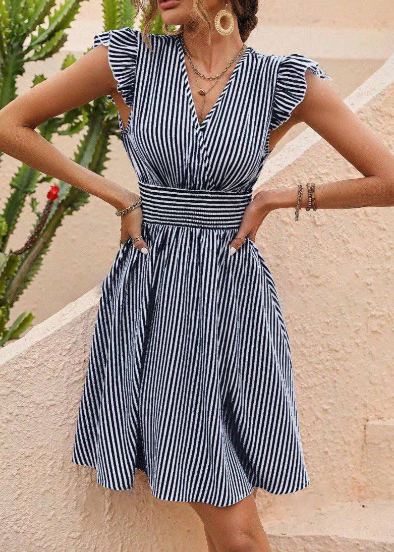 Abito midi a trapezio a righe leggero da donna – Eleganza estiva