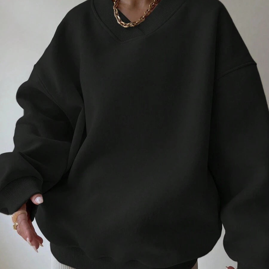 Maglione da donna a tinta unita con scollo tondo e maniche lunghe