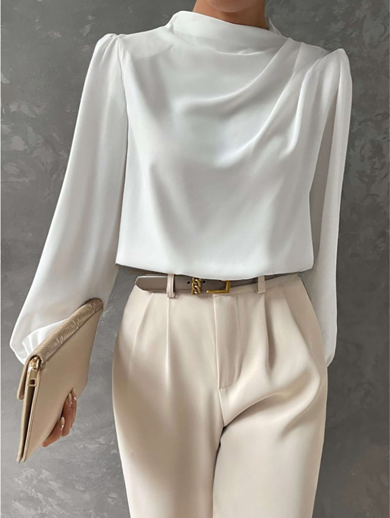 Elegante camicetta da donna con colletto rialzato - Top a maniche lunghe