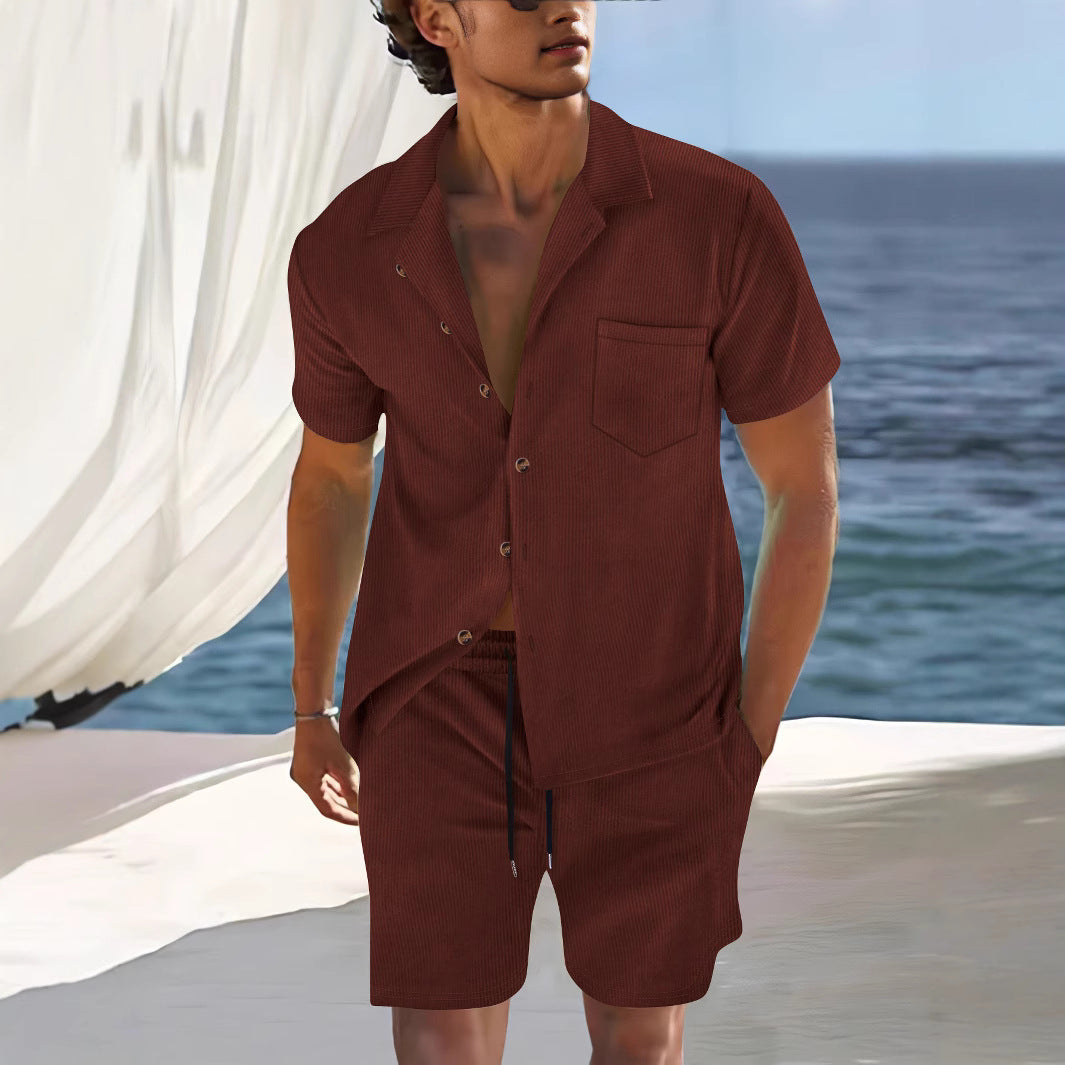 Completo da uomo in lino | Camicia a maniche corte e pantaloncini | Coordinato naturale da spiaggia