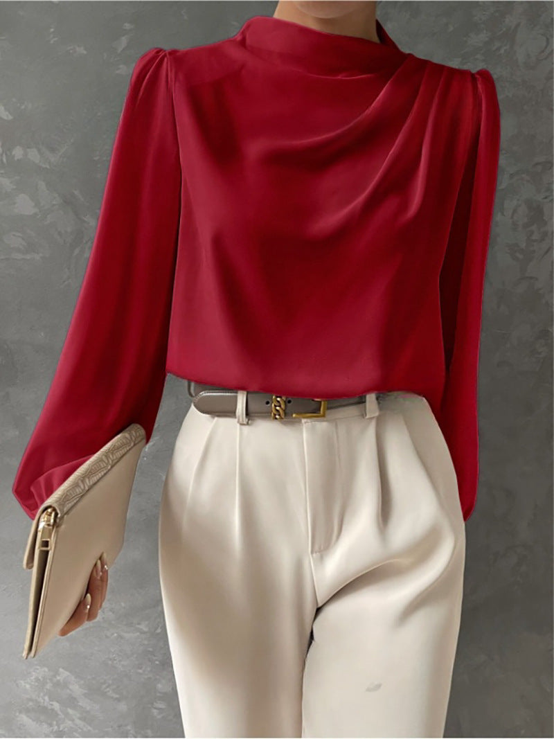 Elegante camicetta da donna con colletto rialzato - Top a maniche lunghe