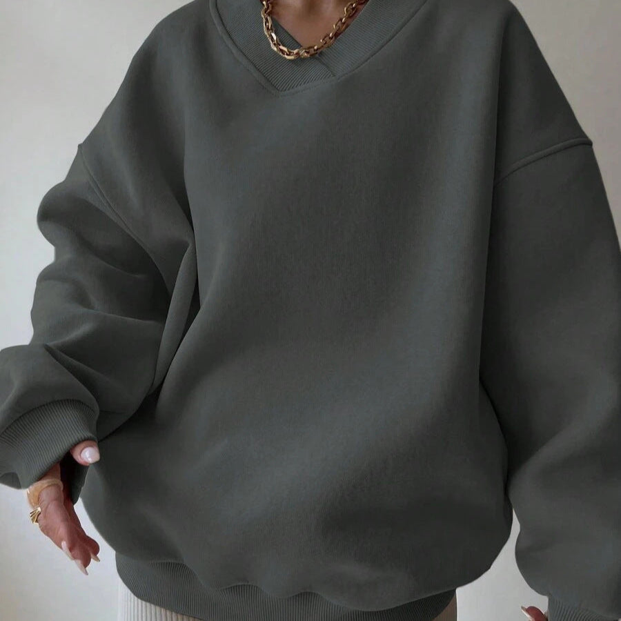 Maglione da donna a tinta unita con scollo tondo e maniche lunghe
