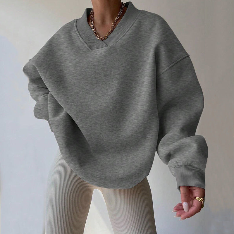 Maglione da donna a tinta unita con scollo tondo e maniche lunghe