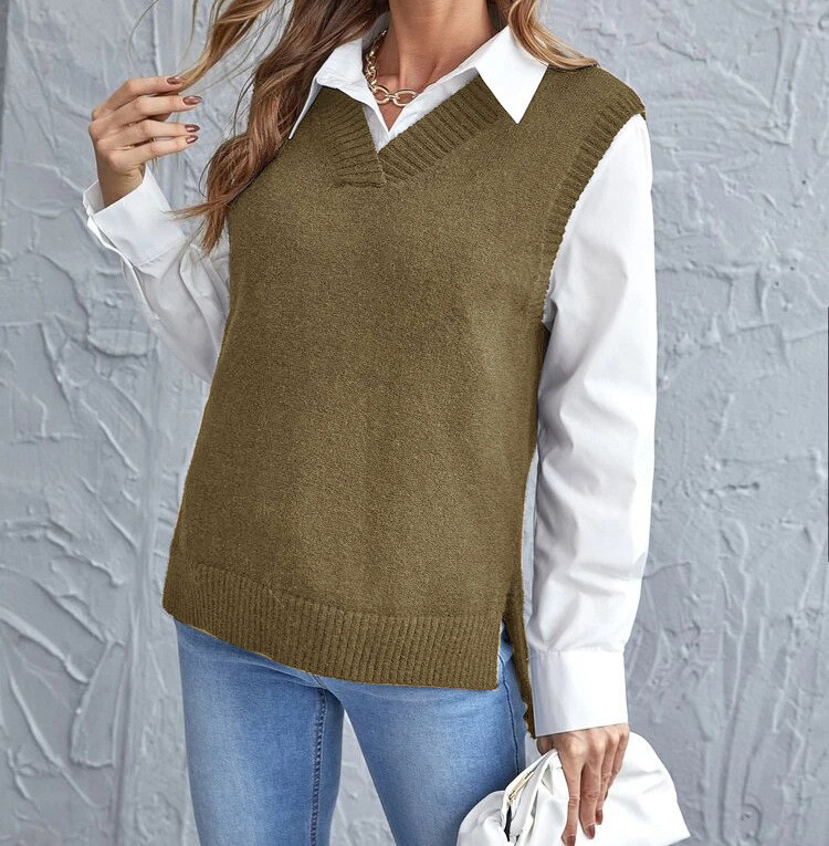 Gilet in maglia con scollo a V da donna - capospalla leggero e morbido senza maniche