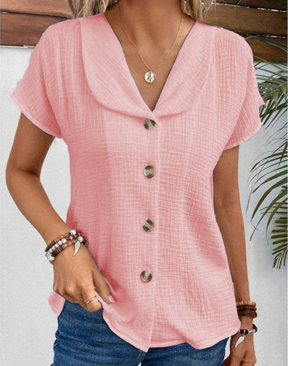 Elegante camicetta leggera da donna colletto abbottonato - Comoda, versatile