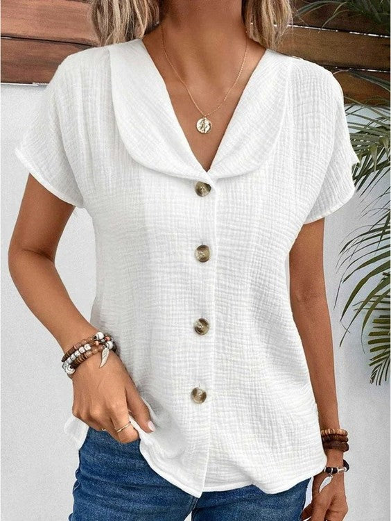 Elegante camicetta leggera da donna colletto abbottonato - Comoda, versatile
