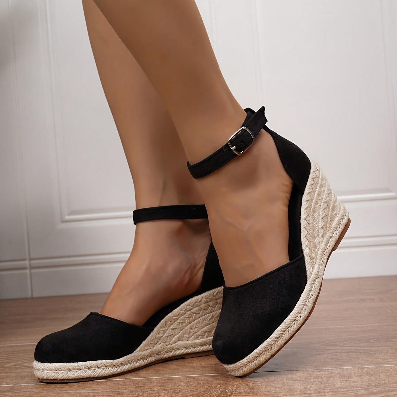 Wedge donna in rafia con fibbia – sandali comodi e alla moda