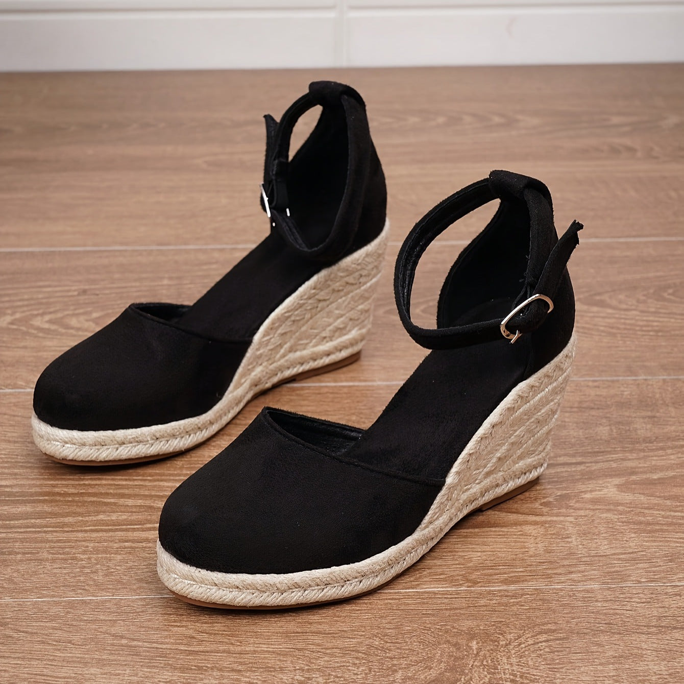 Wedge donna in rafia con fibbia – sandali comodi e alla moda