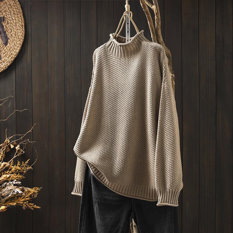 Maglione Dolcevita a Coste Lavorato a Maglia da Donna - Comfort
