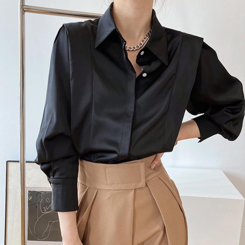 Camicia da donna in raso premium - Elegante camicia a maniche lunghe