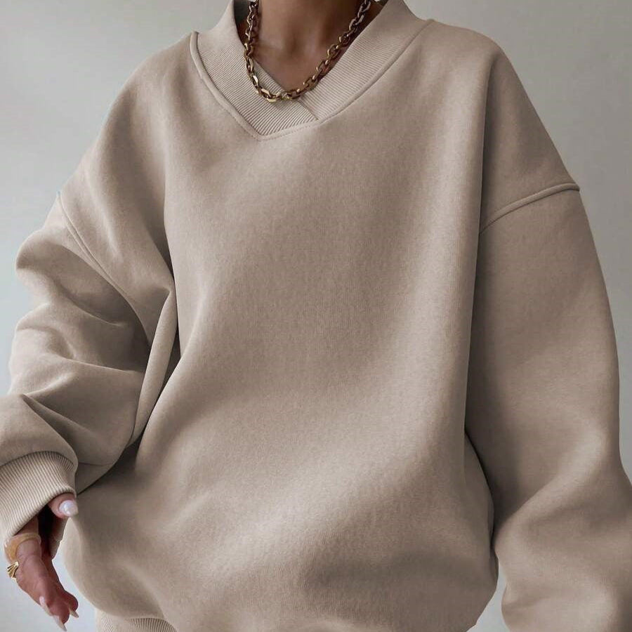Maglione da donna a tinta unita con scollo tondo e maniche lunghe