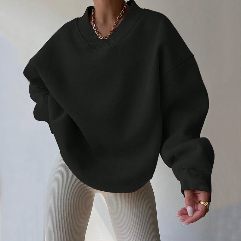 Maglione da donna a tinta unita con scollo tondo e maniche lunghe