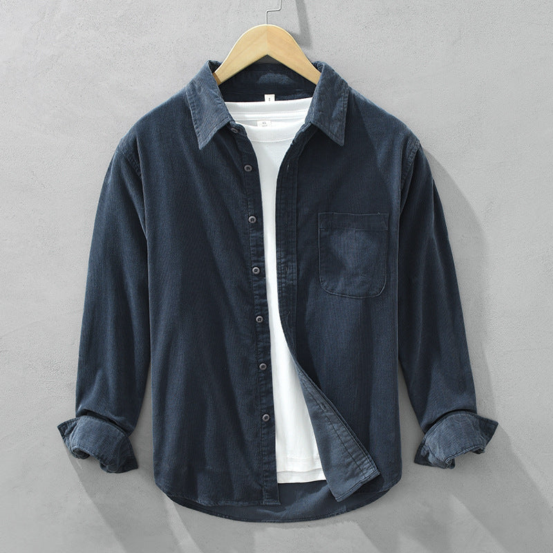 Camicia da uomo in velluto a coste retrò con bottoni - Abbigliamento casual