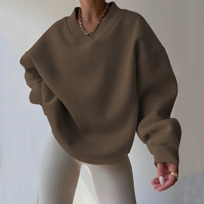 Maglione da donna a tinta unita con scollo tondo e maniche lunghe