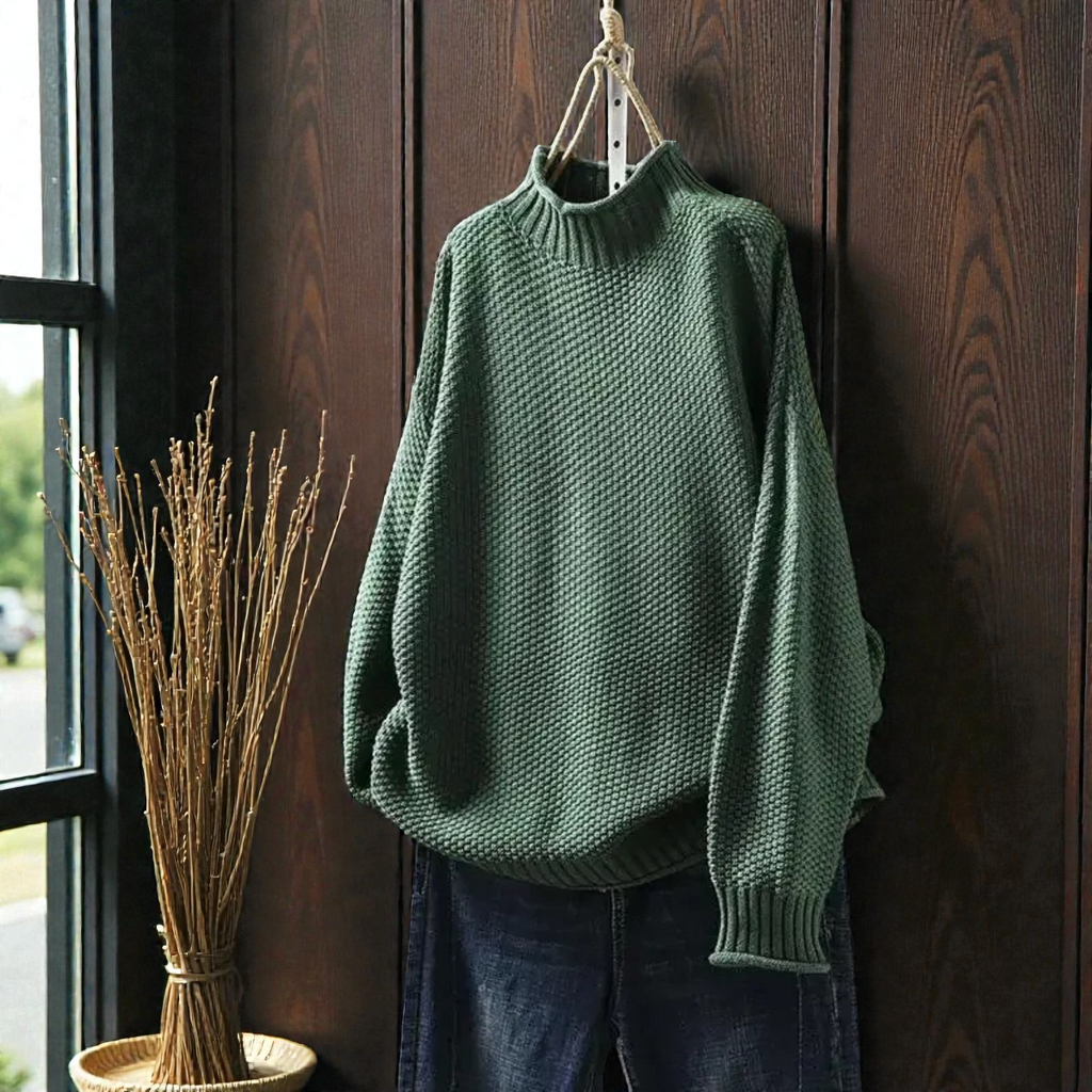 Elegante maglione a collo alto a coste da donna – Maglia spessa con maniche lunghe