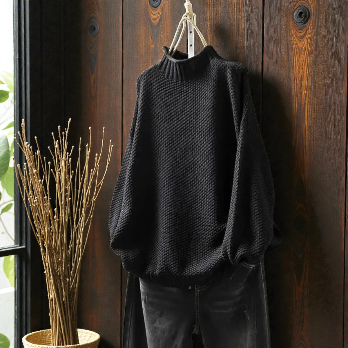 Elegante maglione a collo alto a coste da donna – Maglia spessa con maniche lunghe