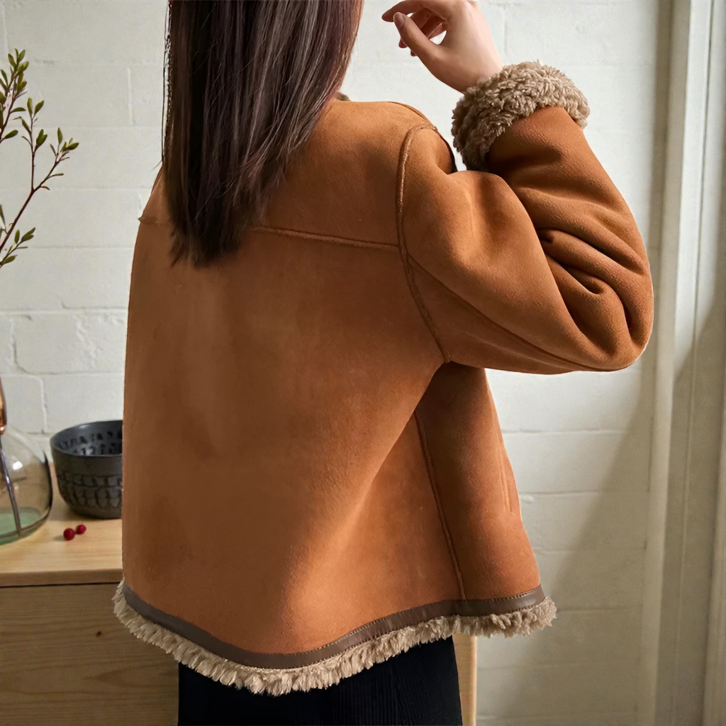 Premium vinterjakke til kvinder foret med fleece – Tykk brun frakke med rund hals