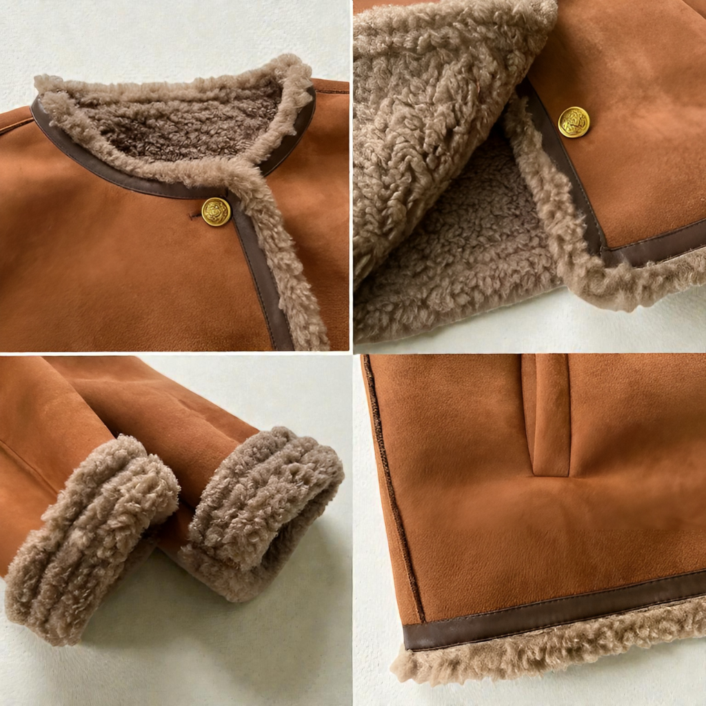 Premium vinterjakke til kvinder foret med fleece – Tykk brun frakke med rund hals